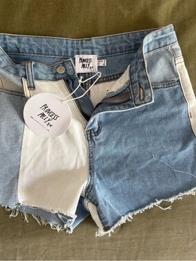 Princess Polly Light Blue & White Two-Tone Denim Cutoff Shorts